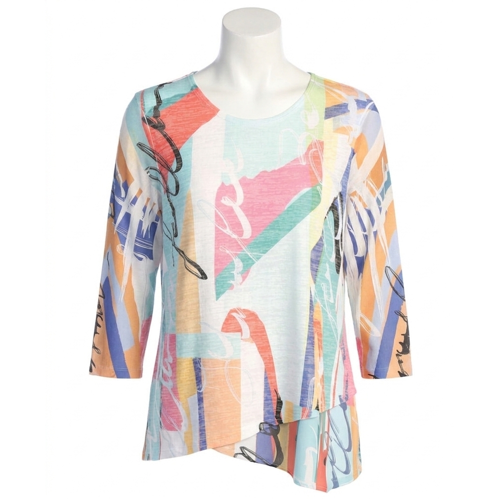 NEW JESS & JANE novel burnout mesh contrast top in multicolor